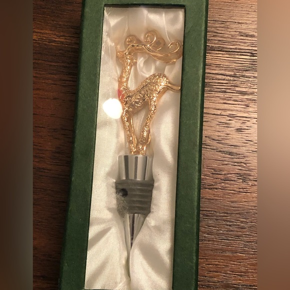 👀 HUGE SALE! LSArts CHRISTMAS 925 BOTTLE STOPPER REINDEER GOLD METAL NIB - Picture 4 of 5